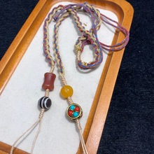 藏式手搓棉线项链绳可横穿天珠唐卡翠玉和田玉碧玉吊坠绳可伸缩绳