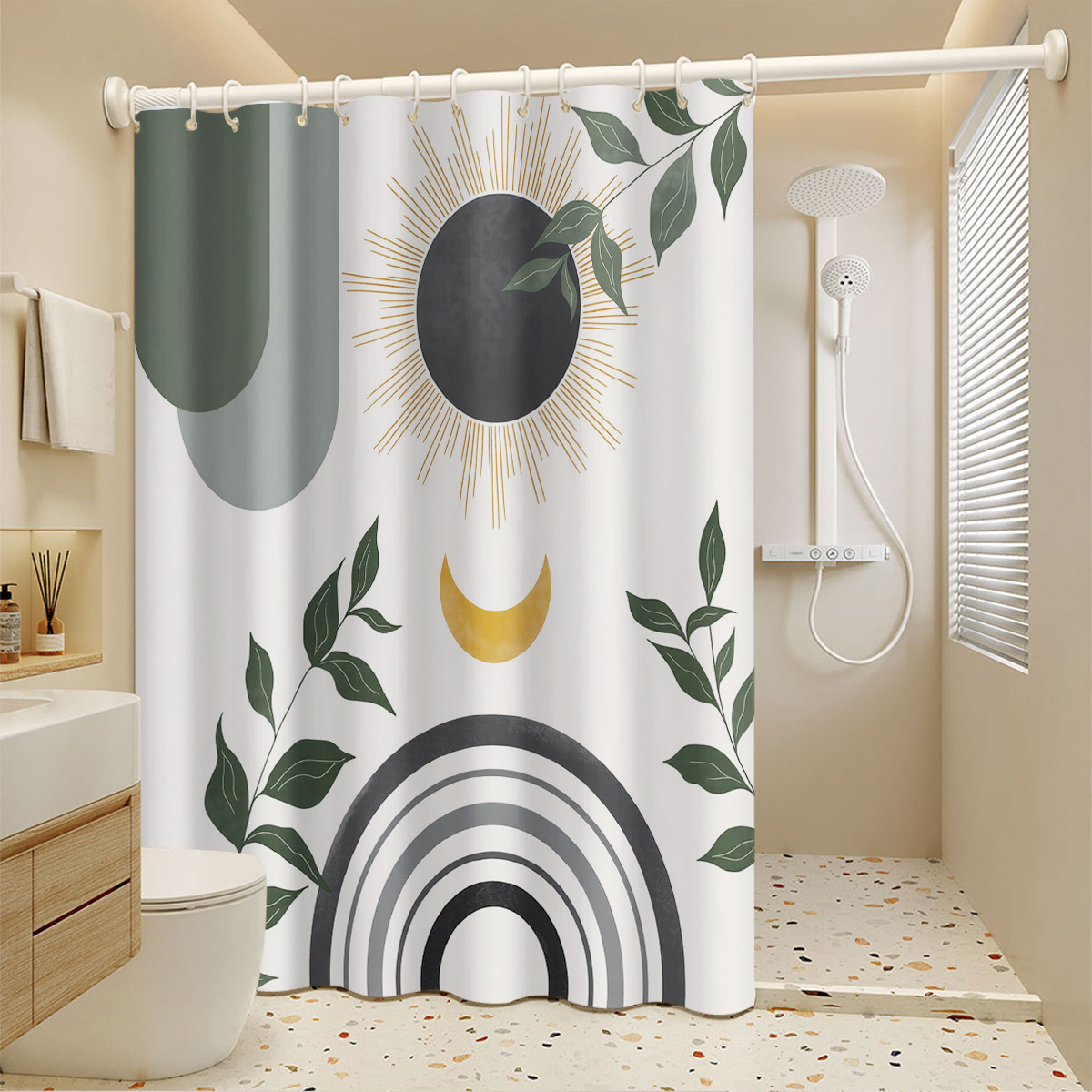 Waterproof Shower Curtain Partition Curtain, No-drill Telescopic Rod, Waterproof Mildew-proof, Suitable For Multiple_voghion.com