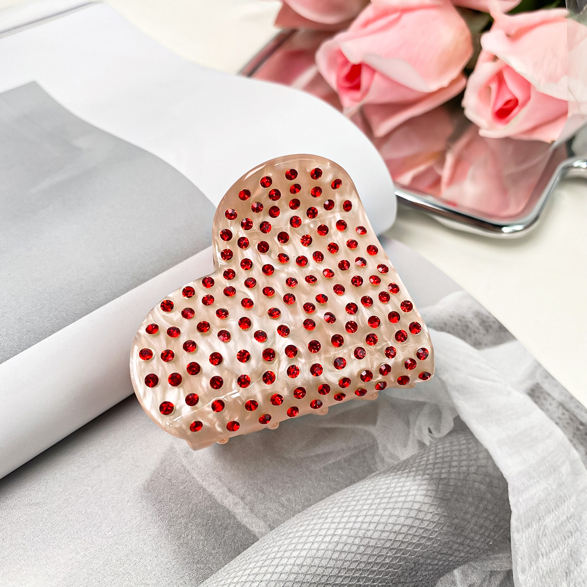 Baifeiya acetato amor pinza de pelo industria pesada horquilla de diamante Luz de lujo de alto grado de tiburón clip de San Valentín accesorios para el cabello tocado
