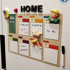 マグネット式メッセージボード冷蔵庫にマグネットを貼ると、家庭用の一週間計画表のレシピを消すことができます。