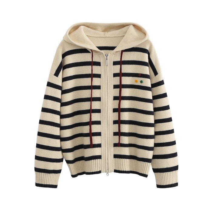 Korean-Style Striped Hooded Zip-Up Cardigan for Women, 2026 Autumn and Winter New Style, Lazy and Relaxed Feel, Thick Sweater Coat Top Korean-Style Striped Hooded Zip-Up Cardigan for Women, 2026 Autumn and Winter New Style, Lazy and Relaxed Feel, Thick Sweater Coat Top