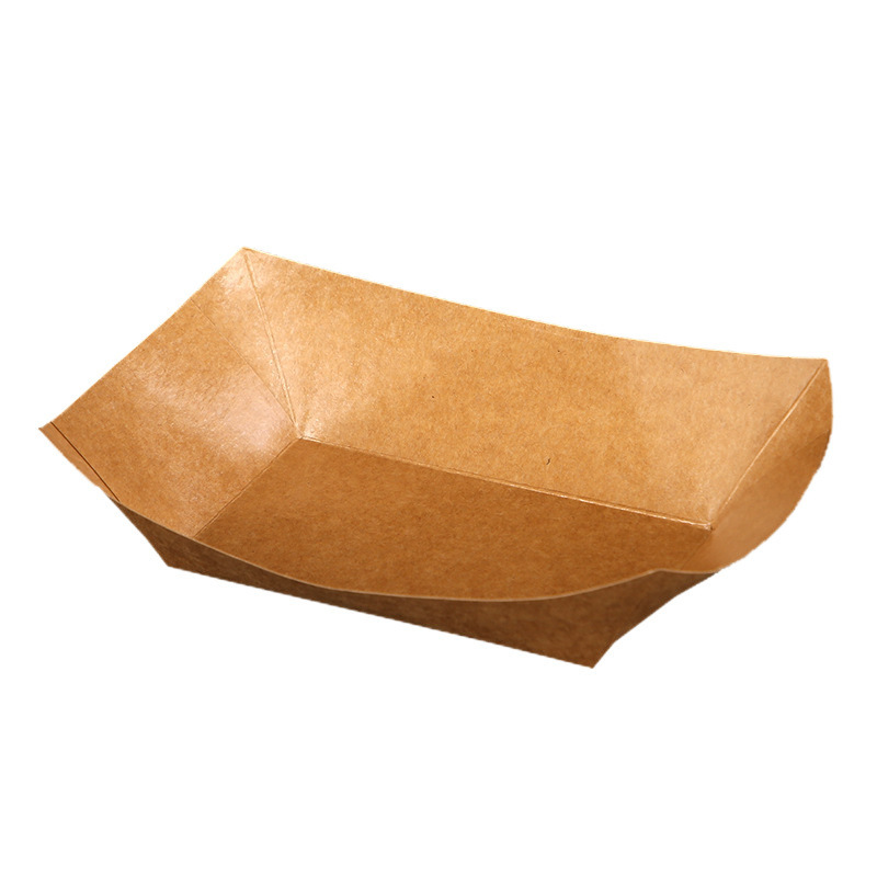 Caja de barco kraft desechable, bocadillos comerciales, papas fritas, parrilla, bandeja abierta, caja de embalaje de pollo frito en forma de barco