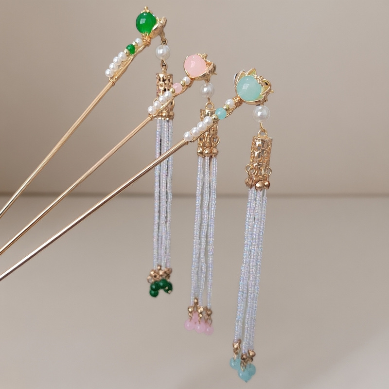 Exquisite Moonlight~ Ancient Style Pearl Tassel Hairpin, Delicate Beaded Hanfu Cheongsam Updo Hair Accessory, New Chinese Style Hairpin Exquisite Moonlight~ Ancient Style Pearl Tassel Hairpin, Delicate Beaded Hanfu Cheongsam Updo Hair Accessory, New Chinese Style Hairpin