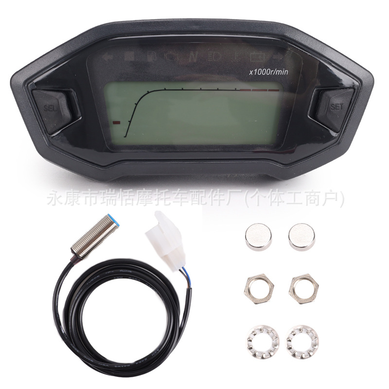 7-Color Adjustable Universal Motorcycle Lcd Digital 1000Rpm Speedometer with Backlight for 2-4 Cylinder Motor Vehicles