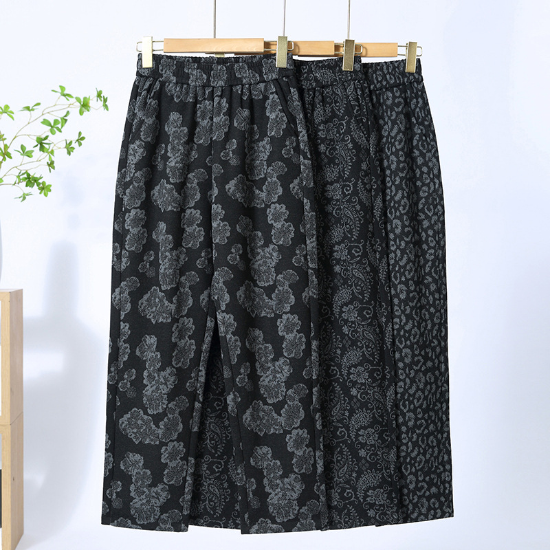 Mom's Autumn New Style Middle-Aged and Elderly Women's Pants Straight Elastic Woolen Pants Elastic Waist Loose Granny Pants
