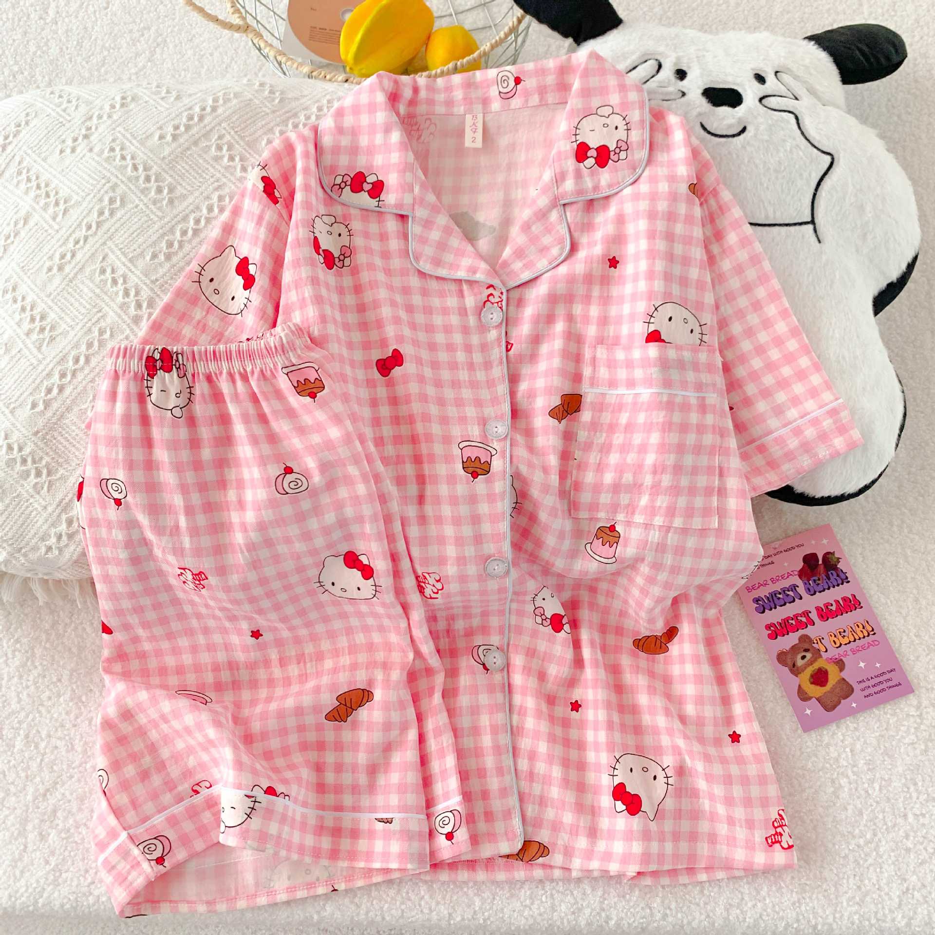 Verano nuevo pijama de algodón nube mujer ropa de hogar grande suelta se puede usar dormitorio pantalones cortos de manga corta dos conjuntos