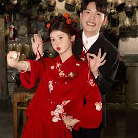新中式红色旗袍敬酒服新娘秀禾孕妇订婚礼服大码秋冬结婚回门便装