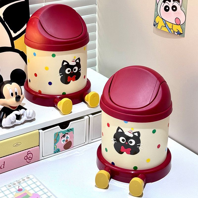 High-Looking and Super Cute Desktop Trash Can for Home Use with Lid, Cute Storage Bucket, Small Round Student Dormitory Storage Paper Basket