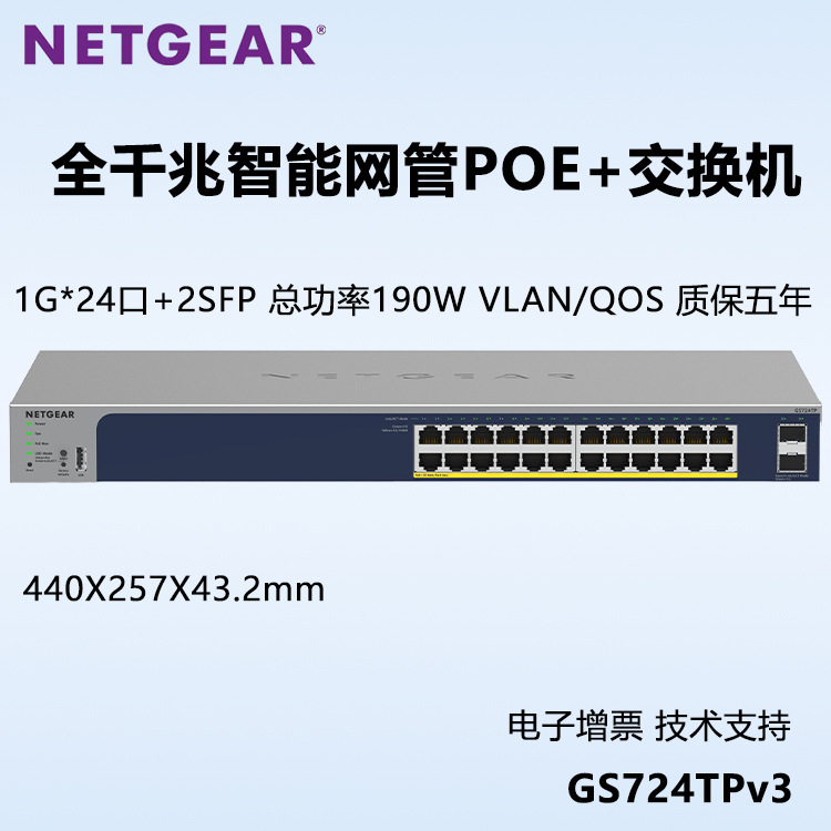 Netgear Gs724Tp V3 24-Port Poe+ Gigabit Smart Managed Switch 2 Sfp+
