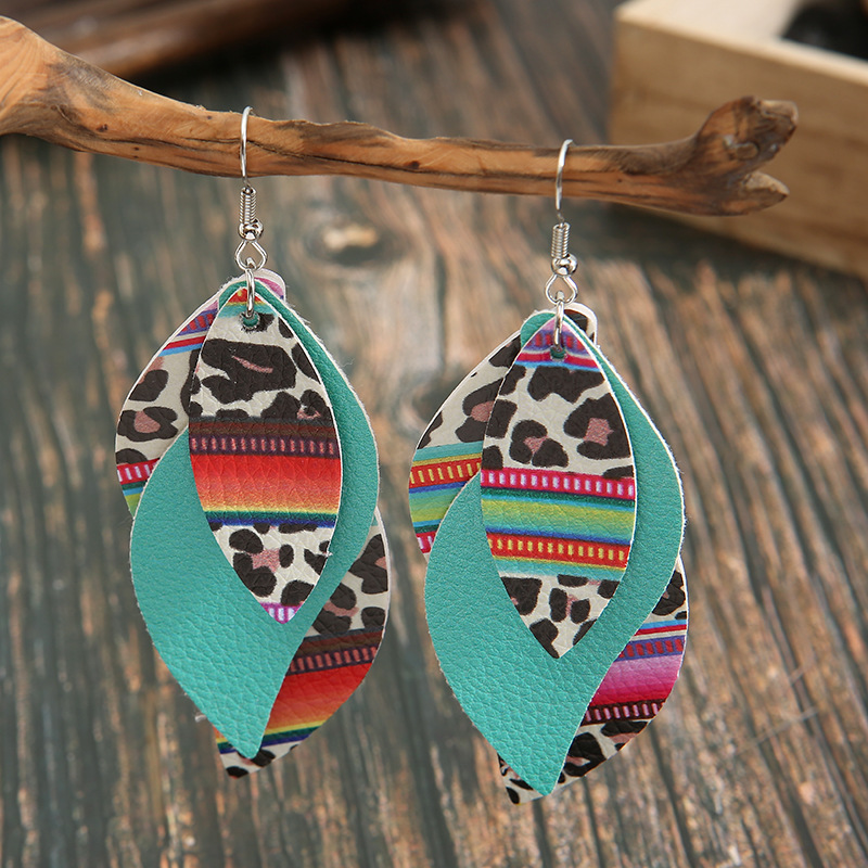 New Multi-layer S-shaped Colorful Leopard Print Leather Earrings display picture 1