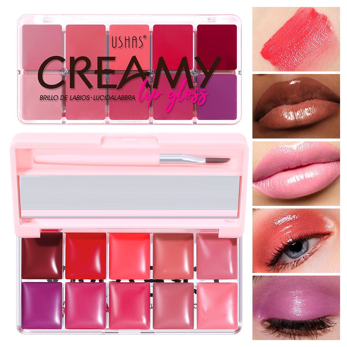 USHAS European and American Cross-border spot bandeja de brillo de labios de diez colores lápiz labial impermeable de larga duración taza antiadherente maquillaje de labios UC006