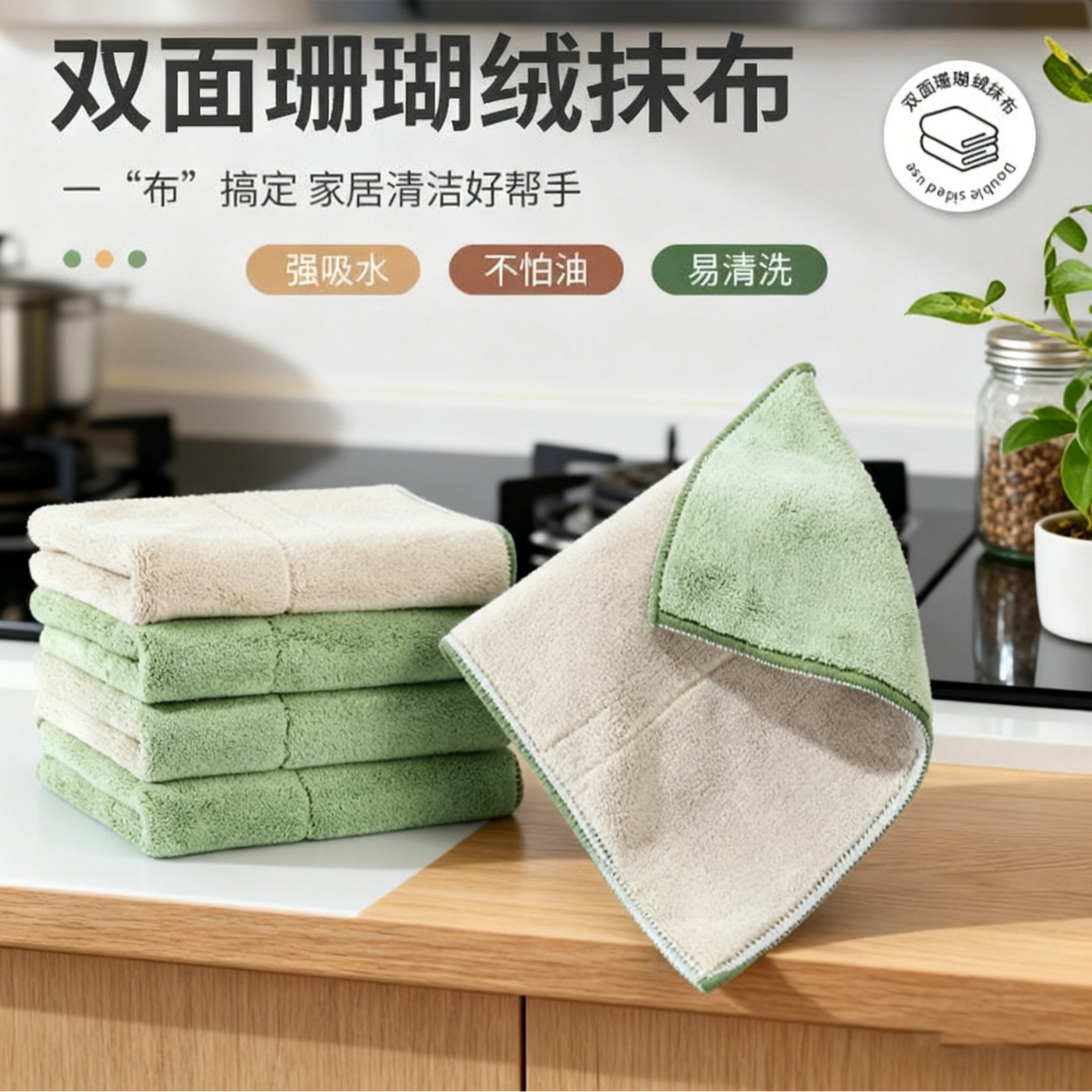 Double-Sided Coral Velvet Rag, Thickened, Water-Absorbent and Easy to Shed, Kitchen Dishwashing Cloth, Housekeeping Cleaning Scouring Pad