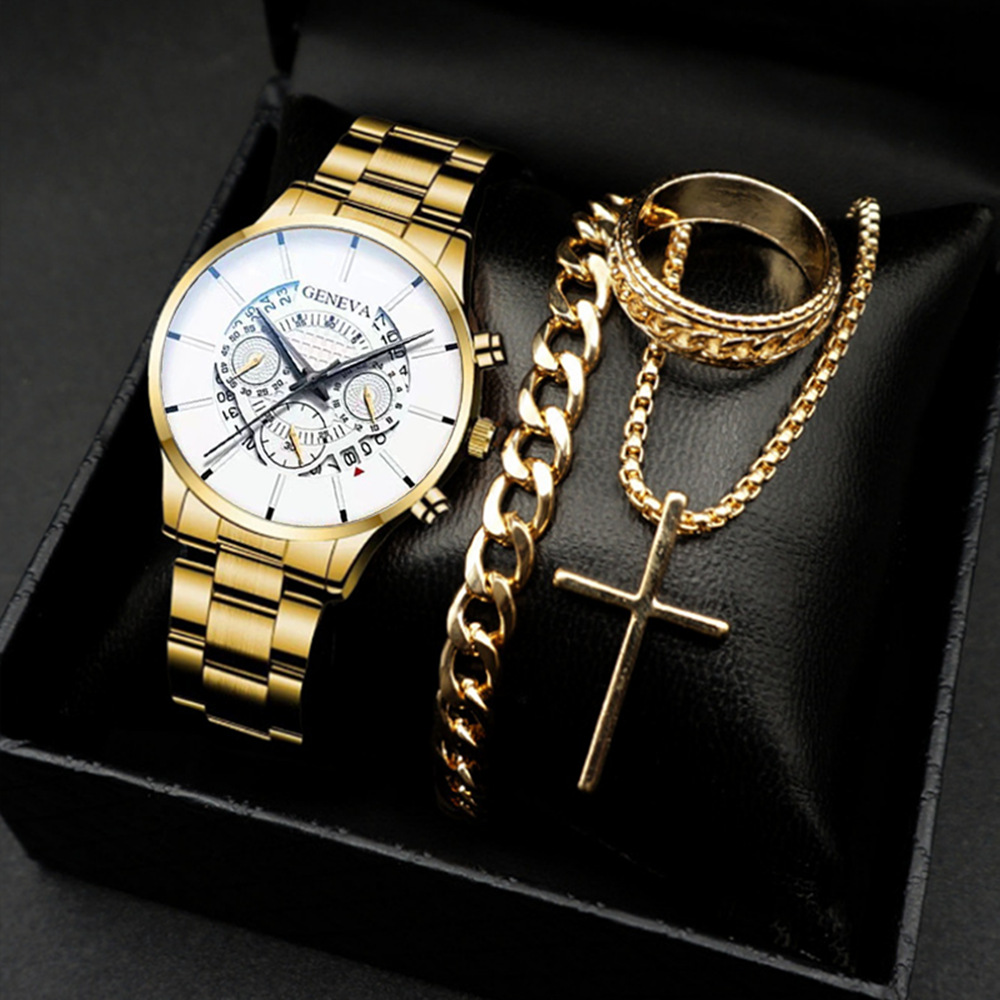 厂家直销日历钢带手表男大表盘石英表跨境男表外贸男士手表批发