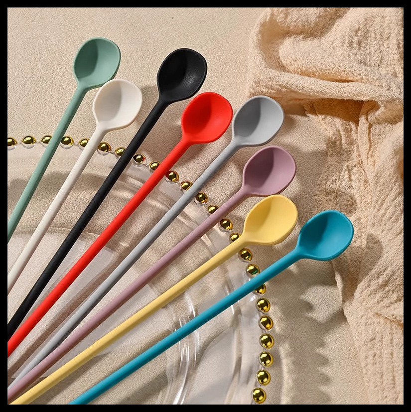 Korean Silicone Mixing Spoon Coffee Dessert Milk Tea Stirring Stick Creative Long-Handled Ice Spoon Honey Spoon Bar Spoon