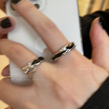黑色滴釉开口戒指女夏ins小众设计食指戒时尚个性百搭银指环