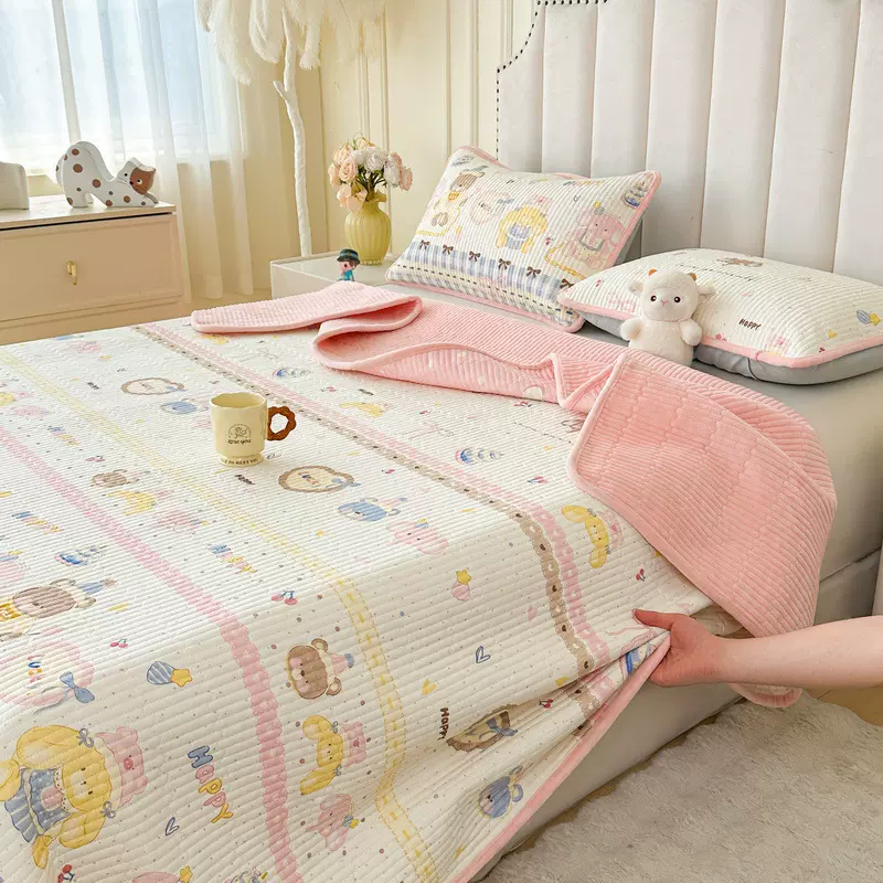 新款A类四季通用A版全棉B版牛奶绒单件夹棉炕盖床盖多功能床单