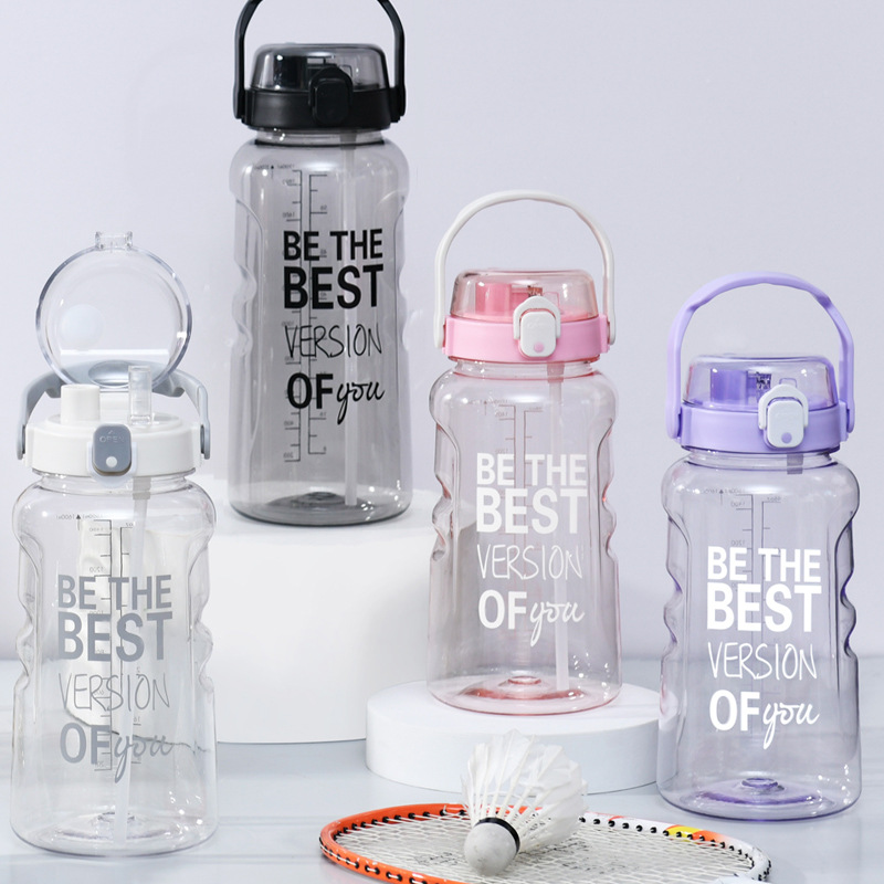 Super Large Capacity Plastic Water Cup Female with Straw Student Summer Portable Sports Kettle Male Big Belly Cup 2000ml