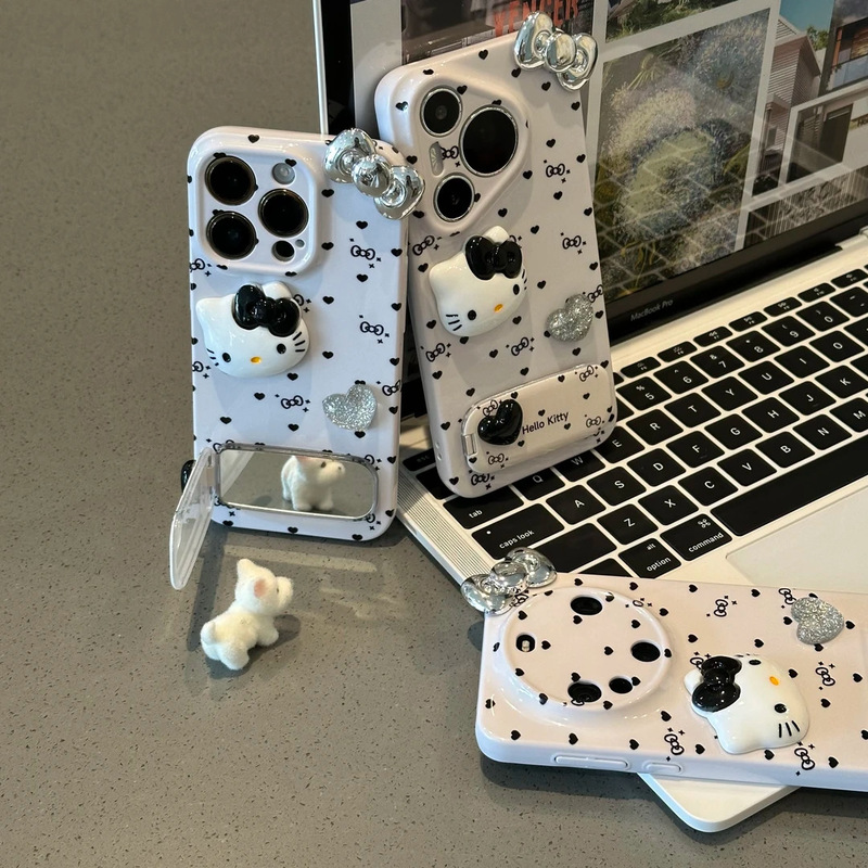 适用苹果手机壳波点爱心kitty支架华为oppo小米vivo荣耀iPhone16|undefined