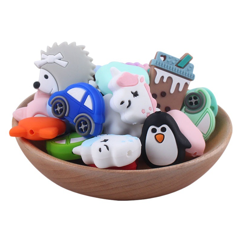 Suministros para bebés de silicona taza de helado mordedor cuentas a granel Pingüino cuentas DIY bebé molar pezón cadena anti-caída