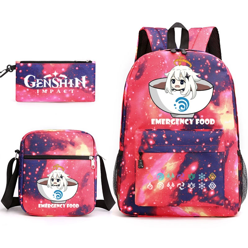 Backpack set (Genshin) 3‑piece — backpack, one‑shoulder bag, pencil case, assorted colors