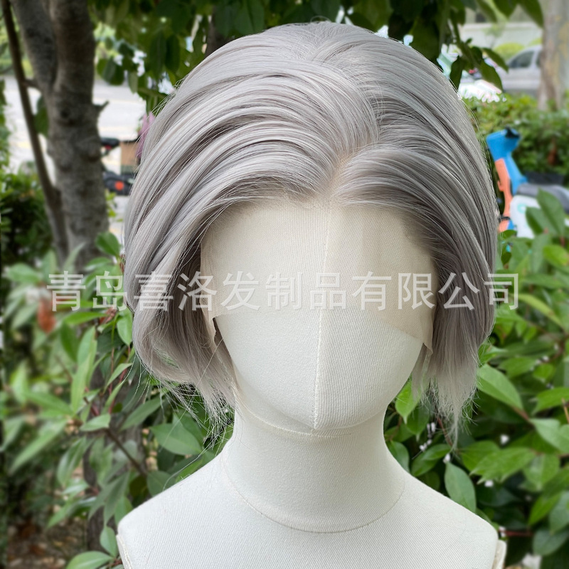 Cross-Border Export Lace Wig Cos Qin Che Granny Gray Medium Gray Free-Differentiated Synthetic Fiber Full Headgear in Stock