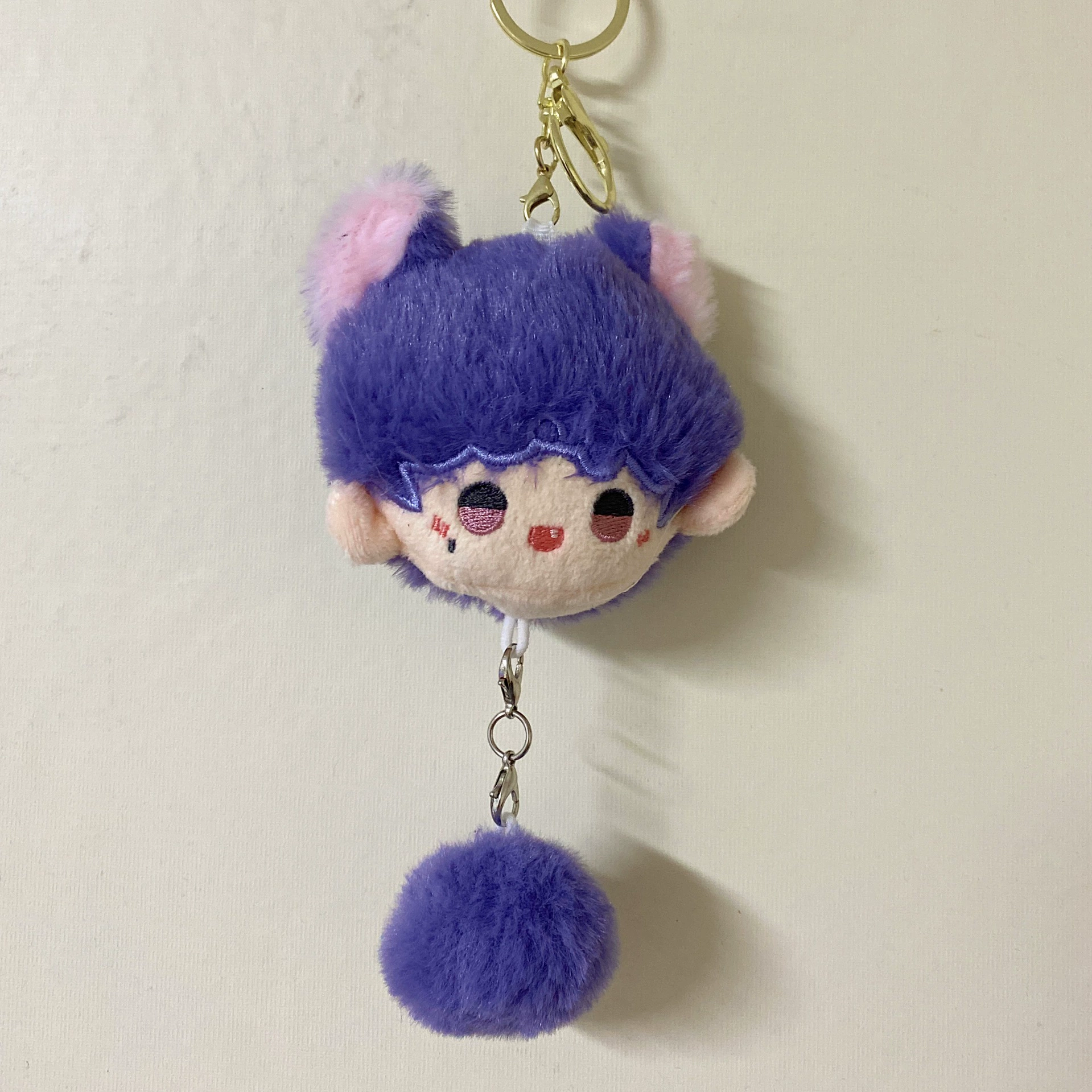 Plush Cotton Doll Pendant Keychain, Cute Mini Figure with Hair Clips & Bead Chain, 0.03 kg