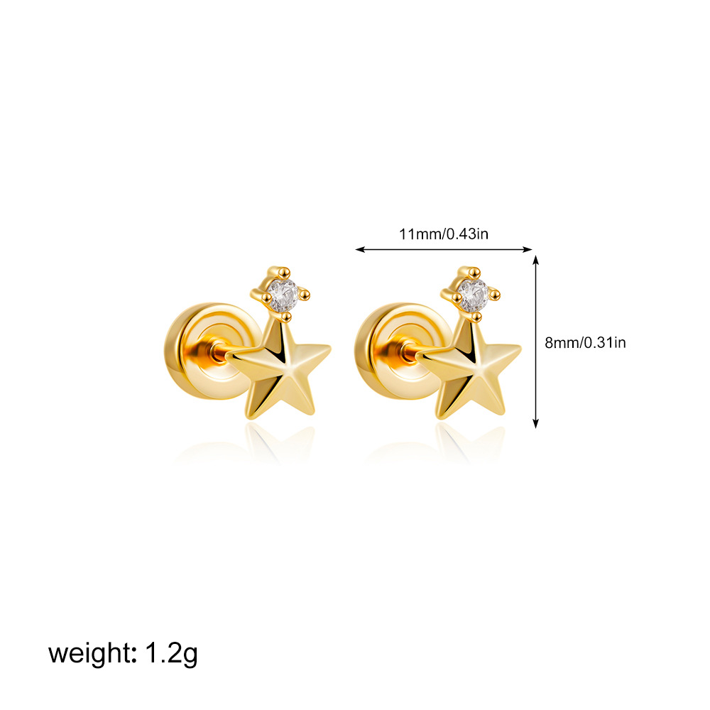 2g Weight 0.03µm Gold Plating Thickness 304 Stainless Steel Copper Sun Star Moon Electroplating Zircon Simple Style Plating Ear Studs