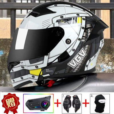 2025 New VGV3C Certified Motorcycle — Motosiklet dəbilqələri - m-motorized-gray-external-bluetooth-black-tea-lens-comes-with-gloves-headgear-anti-fog-sticker