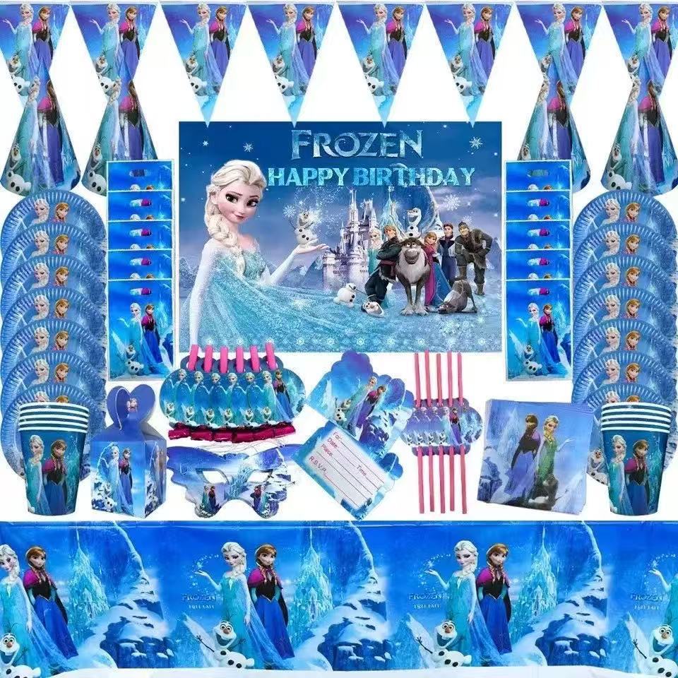 Frozen冰雪奇缘艾莎公主安娜生日派对餐具纸盘纸杯纸巾装饰派用品