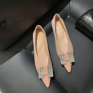 2873-K70 Korean Fashion Light Luxury Flat Heel Women's Shoes with Shallow Mouth Pointed Silk Metal Buckle Water Dia