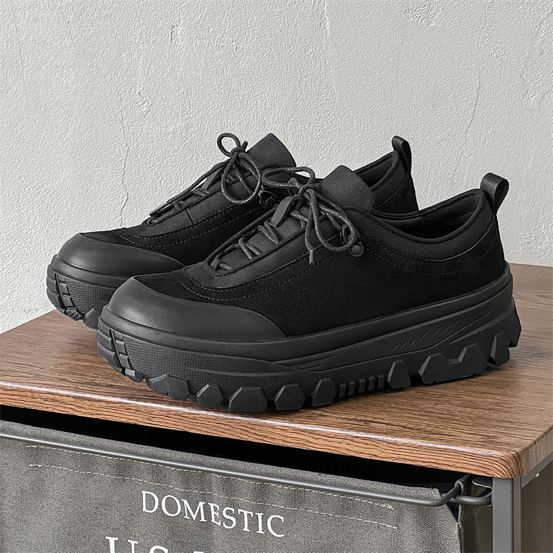 3653黑色厚底板鞋男士春季新款大头小众鞋国潮街头潮流机能风男鞋