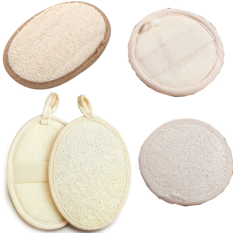 Loofah Bath Sponge (Natural), Cotton‑Linen & Loofah, Multiple Sizes 8×8–12×12 cm
