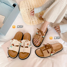 严选~勃肯鞋蝴蝶结拖鞋女夏外穿2025新款韩版厚底松糕沙滩鞋凉拖