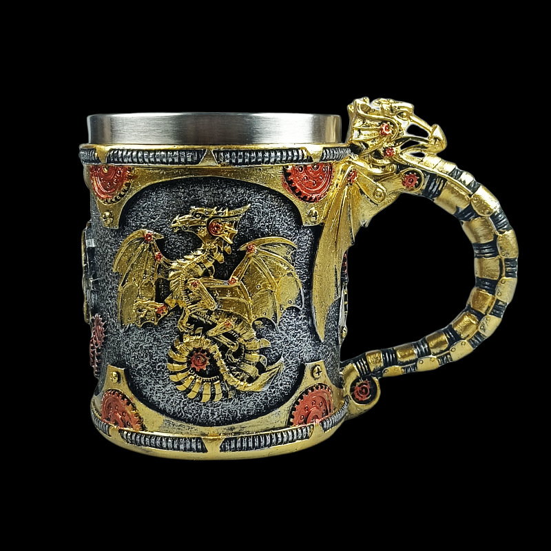 Transfronterizos Mechanischer Drache personalidad creativa mecánica pterosauro taza de pie alto marca de taza de cerveza retro