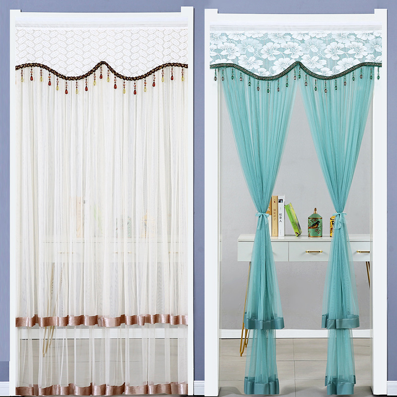 Double Lace Gauze Curtain Punch-free Velcro Shading Curtain Summer Mosquito Curtain Fly and Insect Proof Partition Long Curtain Ventilation
