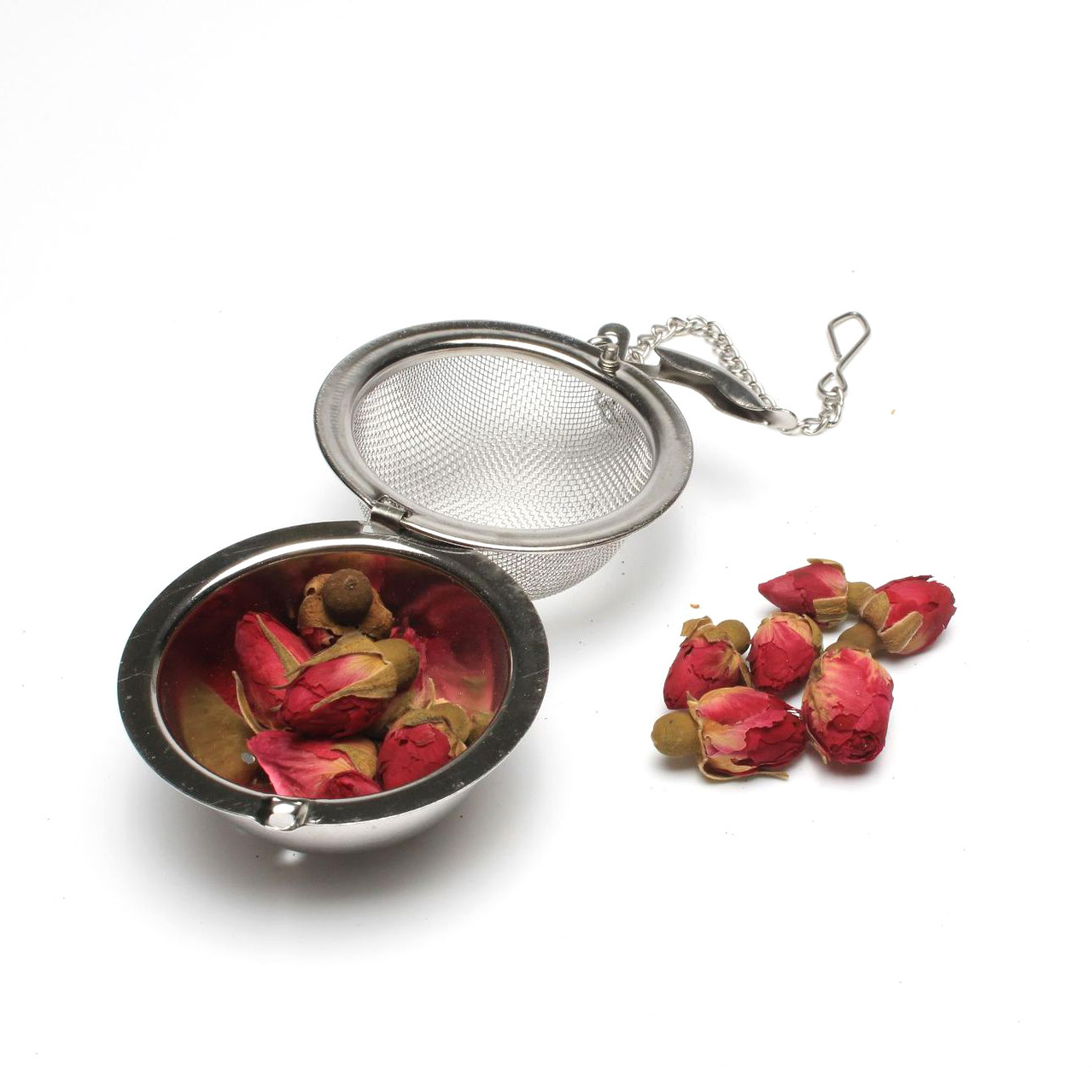 Infusor de té en forma de pelota con cadena, acero inoxidable 304, filtro de cocina para té o sopas