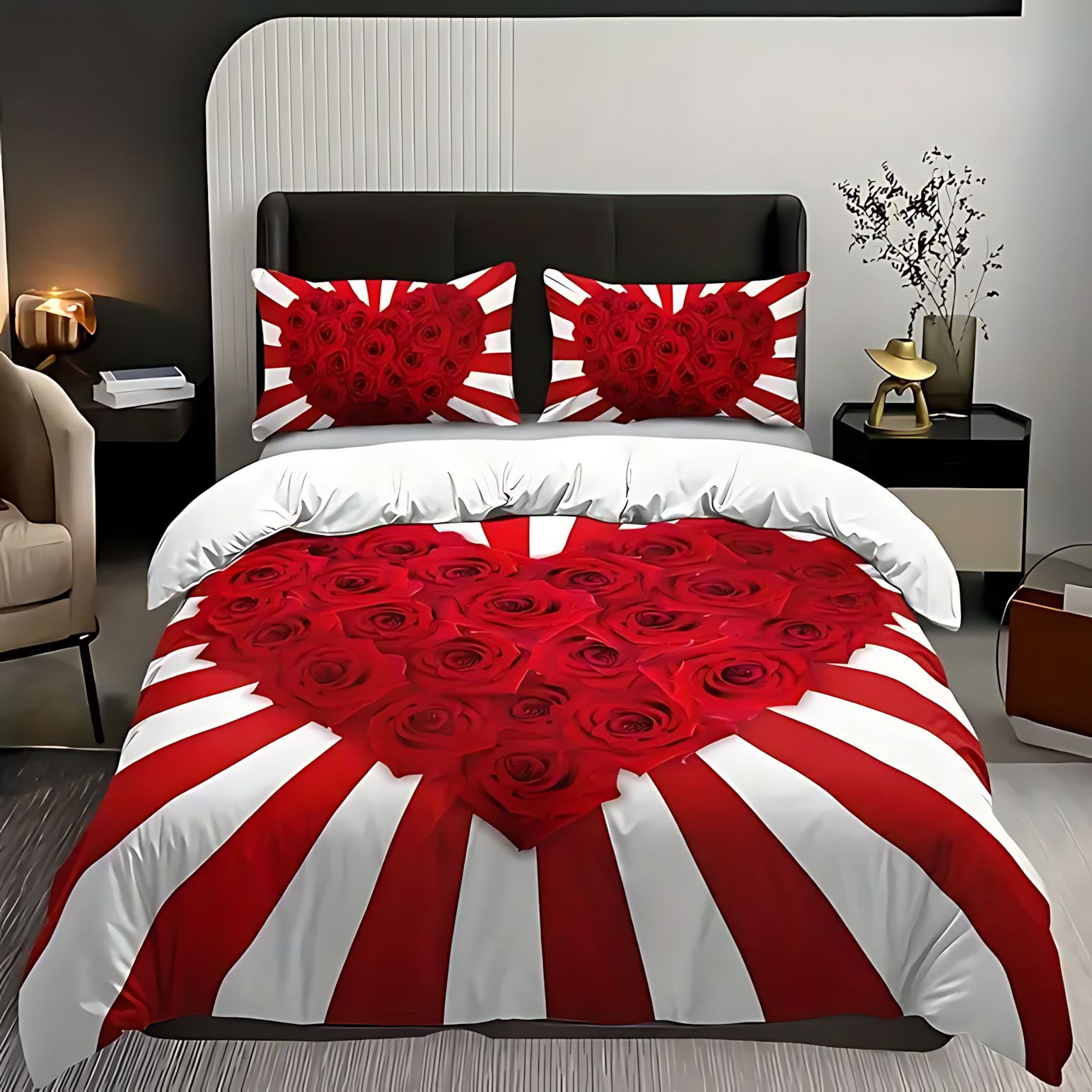 TEMU / JIT romántico rosa impresión digital 3D suave y cómodo conjunto de edredón fuente fabricante suministro directo transfronterizo