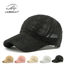 夏季透气帽子女士镂空网眼棒球帽亮片鸭舌帽户外防晒遮阳帽太阳帽