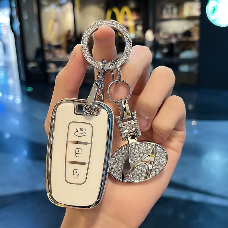 현대 D-스마트 3 키 [화이트 싱글 쉘] + 다이아몬드 카 마크