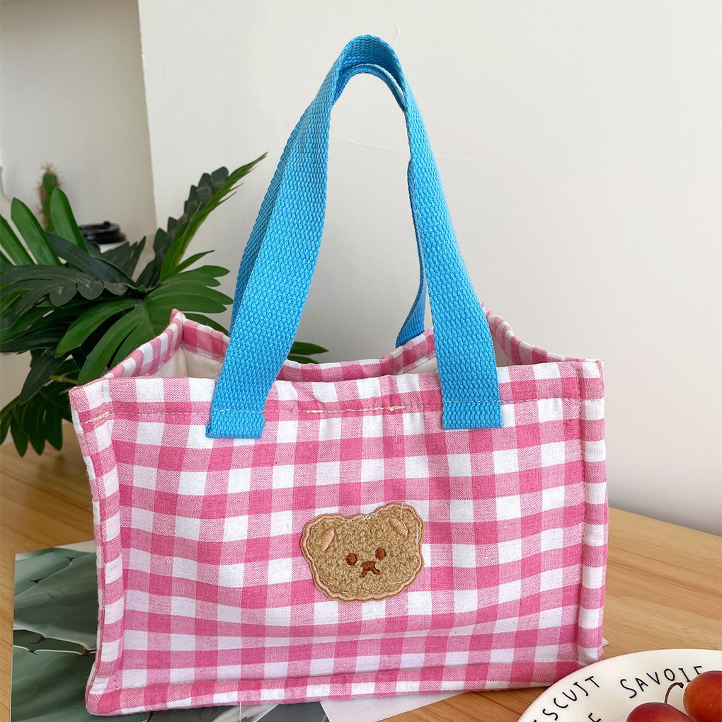 Bolsa bento con aislamiento a cuadros-rosa