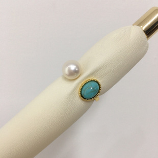 Natural Freshwater Pearl Ring Open Ring 18K Real Gold Electroplating Natural Turquoise Ring Live Broadcast One Wholesale