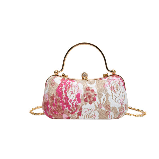 Cross Border Bag Women's New 2025 Spring Chinese Cheongsam Silk Embroidered Mouth Gold Bag Chain Shoulder Crossbody Bag Dinner