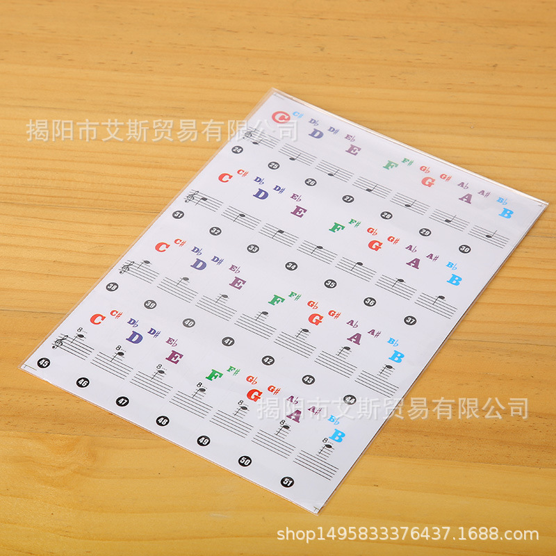 Pegatina de piano de color espectro de cinco líneas espectro simple teclado autodidacta pegatina color voz nombre registro órgano electrónico teclado película