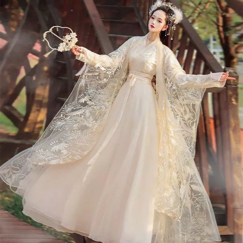 Белое женское платье Hanfu в древнем стиле, летняя улучшенная версия, платье Super Fairy в китайском стиле с широкими рукавами, струящееся сказочное платье в древнем стиле, лето.