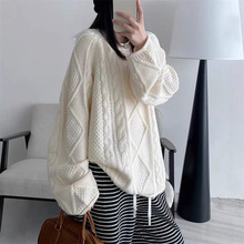 慵懒风麻花正肩毛衣女2025年秋冬季大码胖mm软糯针织衫中长款上衣
