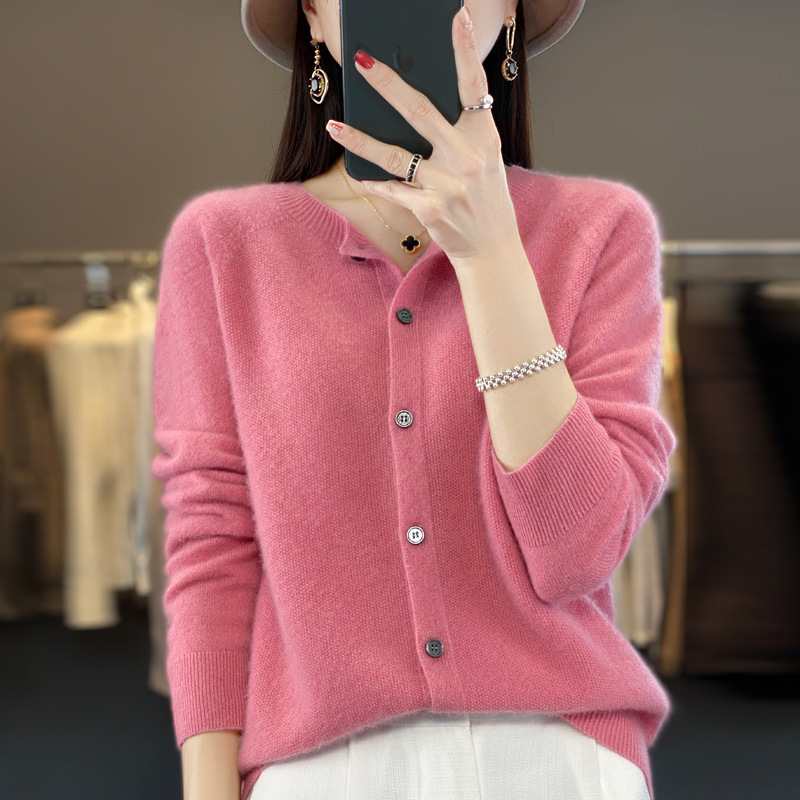 First-Line Readymade Garments Autumn and Winter New Round Neck Cardigan Women's Loose Long-Sleeved All-Match Jacket Thickened Outer Sweater Knitted Sweater