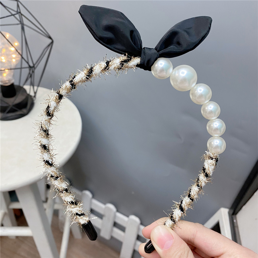 Rabbit Ears Wire Gold Wire Winding Color Cute Pearls Headband display picture 2