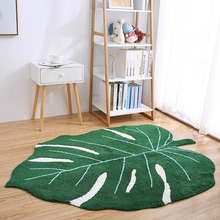 创意ins树叶仿羊绒地毯地垫书房地垫客厅茶几垫绿卧室床边垫