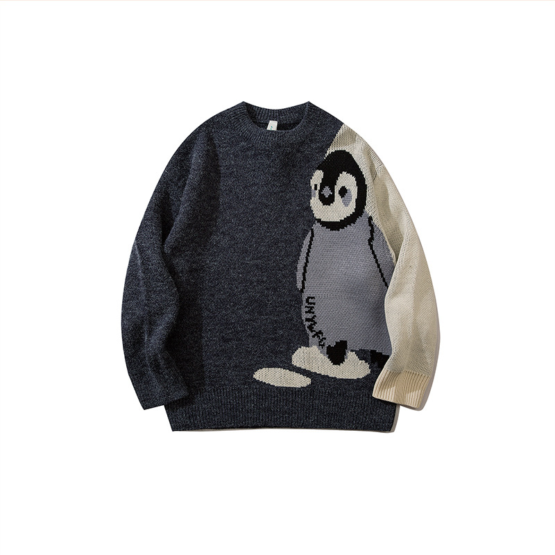 YWFG ropa de mujer retro lindos pingüinos 2024 Año Nuevo otoño pareja alta versátil cuello redondo manga larga jersey