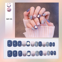 Nail stickers, wear-on nails, nail stickers, finished short blue small flower nail stickers, false nails, trendy nail stickers